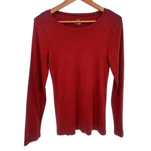 J.Crew Perfect Fit Tee Womens Large Red Long Sleeve Cotton Crew Neck Casual